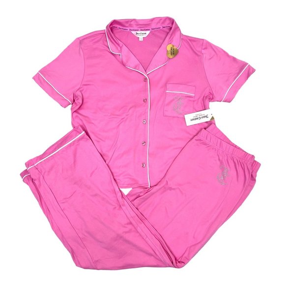 Juicy Couture Other - Juicy Couture rasberry rhinestone embroidered Pink core Y2K pajama set sz L